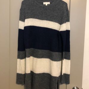 Navy and charcoal color block sweater